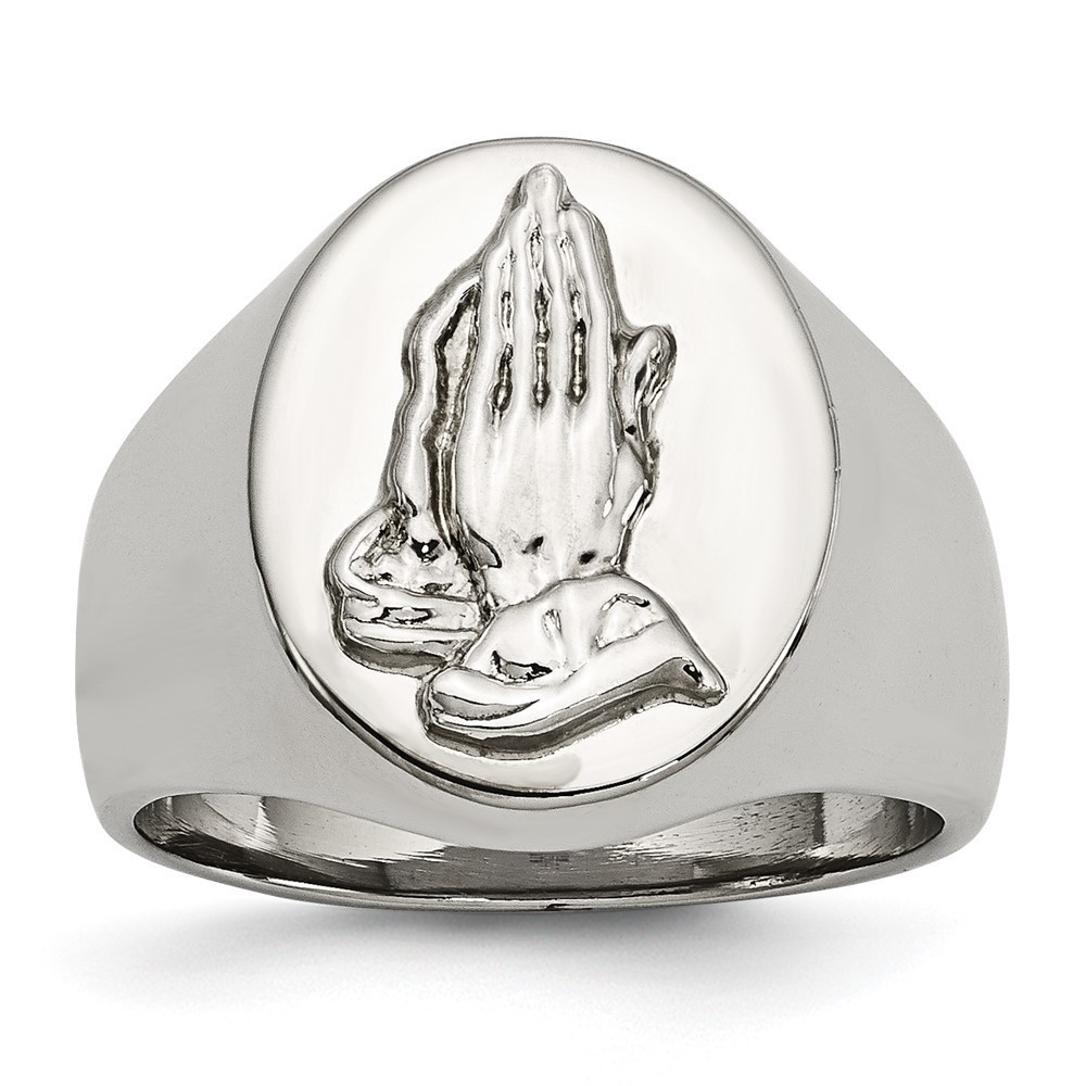 Chisel Stainless Steel with Sterling Silver Praying Hands Ring Size 10